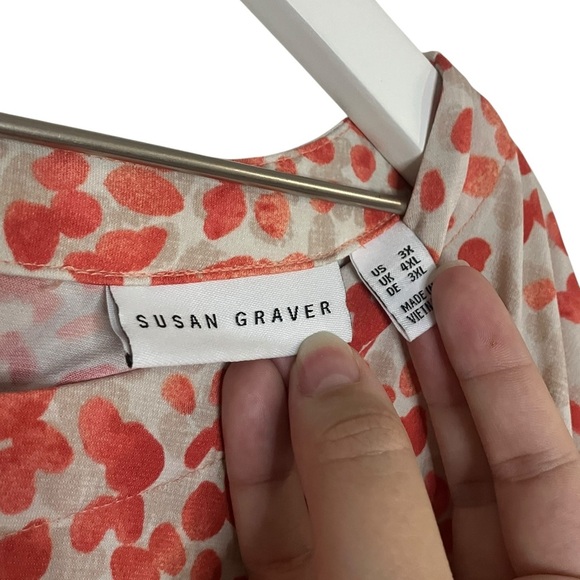 Susan Graver Liquid Knit Abstract Dot Print Tie Back 3/4 Sleeve Blouse Mature 3X - Picture 4 of 7